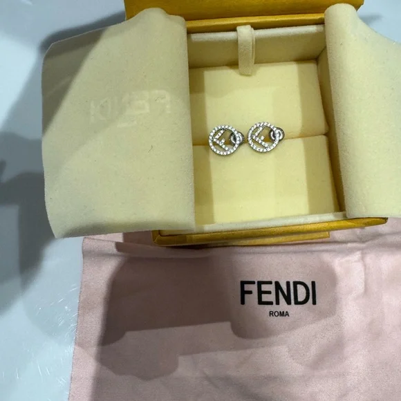Fendi Silver Crystal Pavé Earrings - Picture 2 of 5